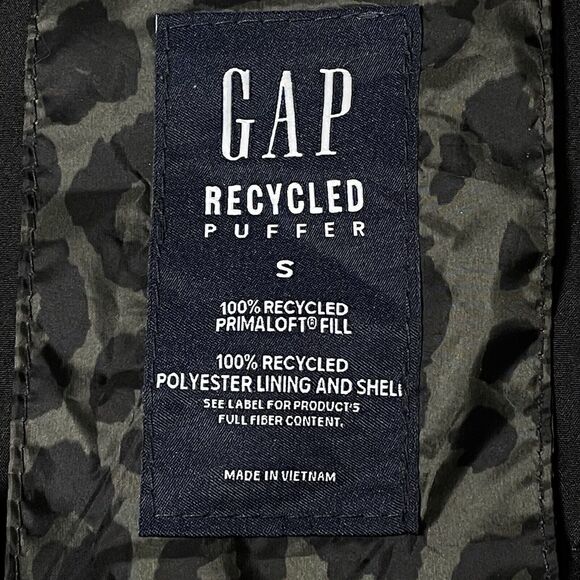 Gap Puffer Longline Vest NEW Size S Cheetah Animal Print Black and Olive - Picture 6 of 7